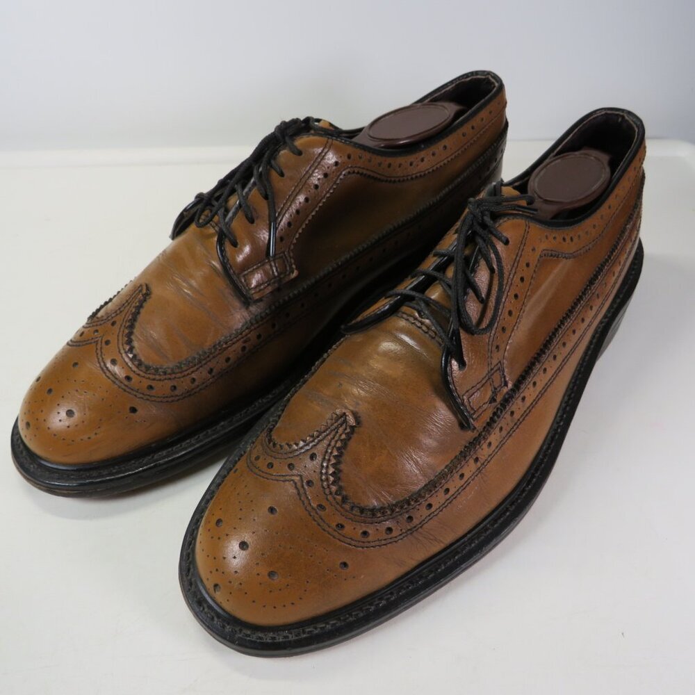 Vintage Men's Crown Leather Dress Shoes Brown Wingtip Oxford Lace up 7 1/2 D